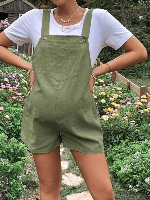 Momsmood Pockets Buttons Adjusted Daily Casual Fashion Waist Overall Pants Maternity Jumpsuit