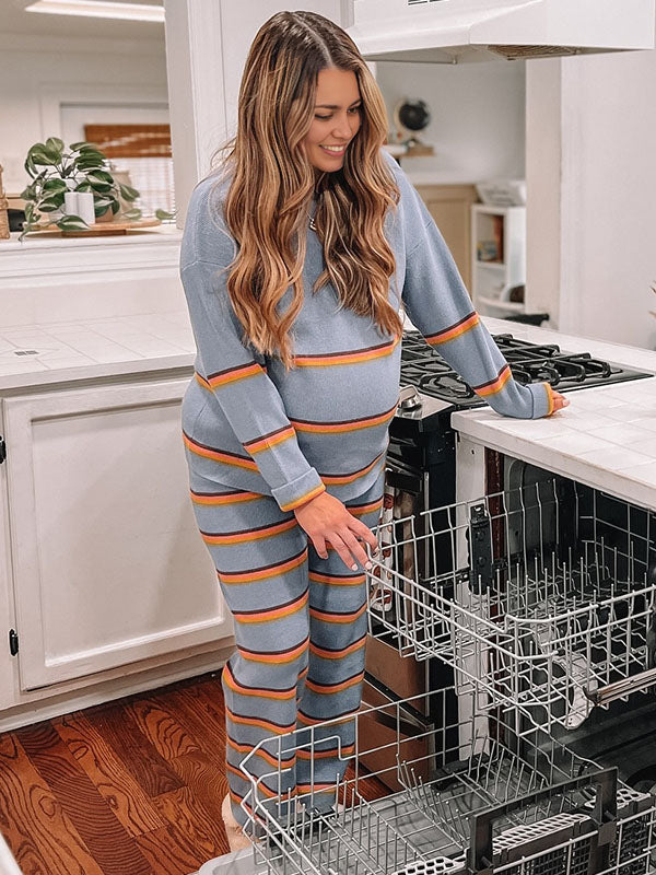 Momsmood Striped Drawstring Daily Casual Going Out Fashion Maternity Sweater Jumpsuit Outfit