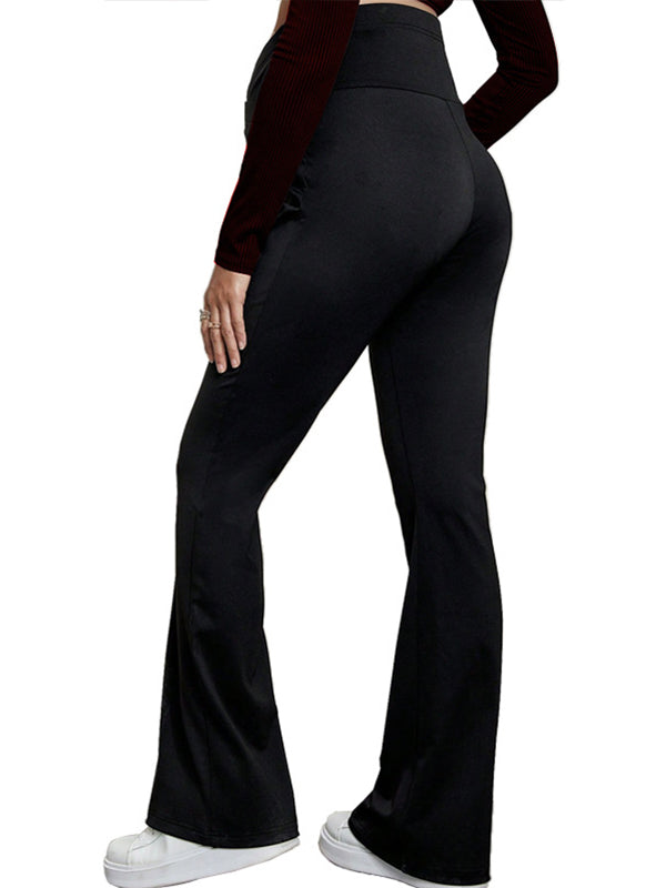 Momsmood Black Over The Belly Flare Bell Bottom High Waisted Work Cozy Pants Casual Maternity Trousers