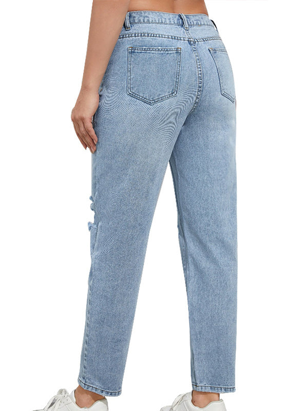 Momsmood Straight Leg Comfy Stretch Low-Rise Ripped Distressed Denim Pregnancy Pants Casual Boyfriend Maternity Jeans