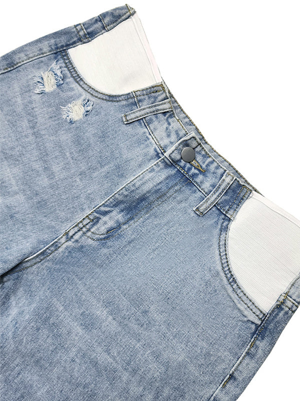 Momsmood Straight Leg Comfy Stretch Low-Rise Ripped Distressed Denim Pregnancy Pants Casual Boyfriend Maternity Jeans