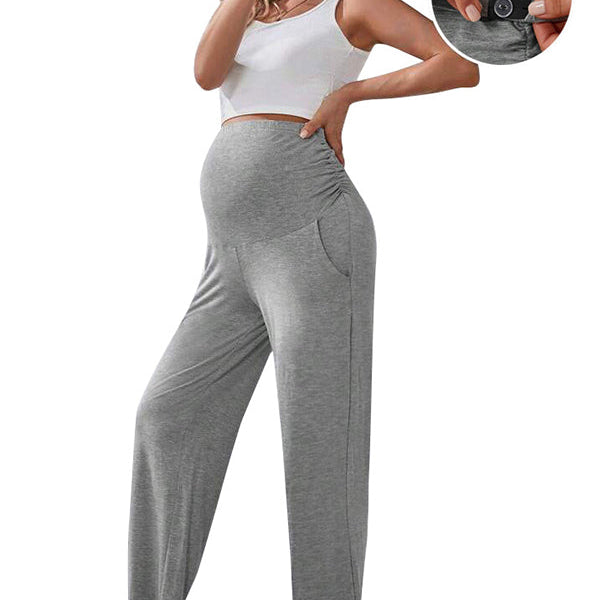 Momsmood Solid Color Pockets Over The Belly Comfy Loose Wide Leg Cozy Casual Daily Trousers Maternity Yoga Workout Pants