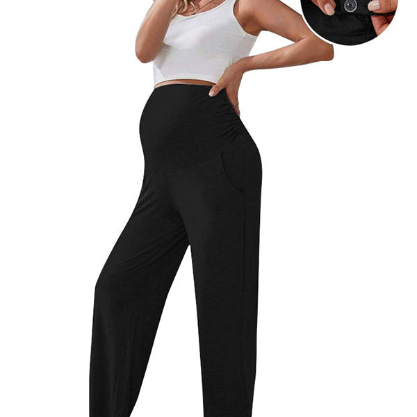 Momsmood Solid Color Pockets Over The Belly Comfy Loose Wide Leg Cozy Casual Daily Trousers Maternity Yoga Workout Pants