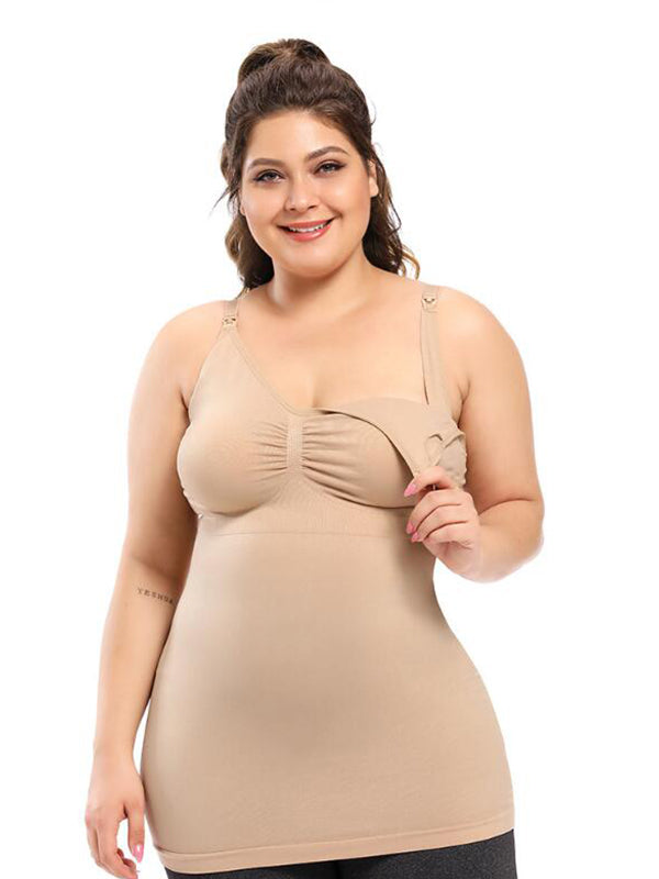 Momsmood Plus Size Full Bust Seamless High Compression Ultra Comfort Cami Breastfeeding Top Maternity Nursing Shaper