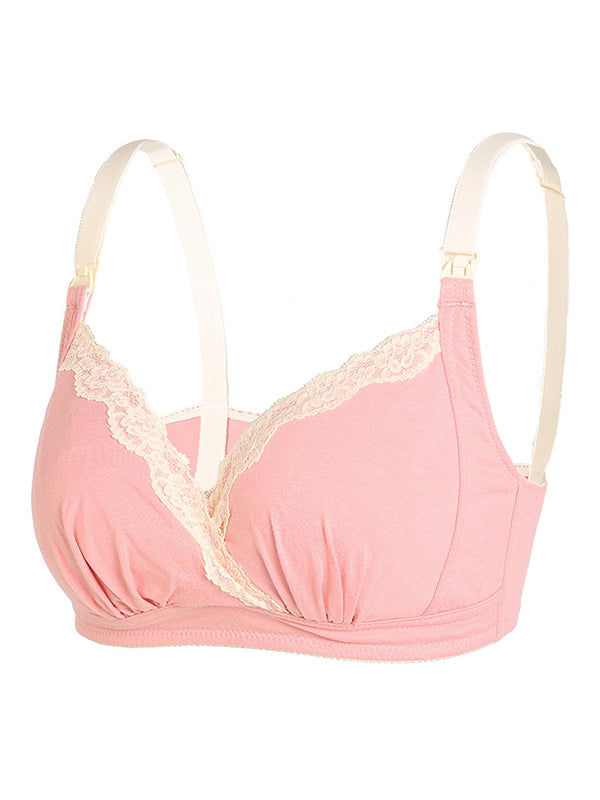 Momsmood Solid Color Lace Full Bust Breastfeeding Ultra Comfort Maternity Nursing Bra