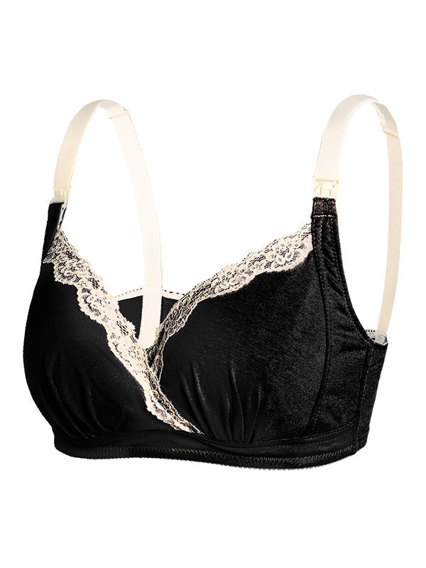 Momsmood Solid Color Lace Full Bust Breastfeeding Ultra Comfort Maternity Nursing Bra