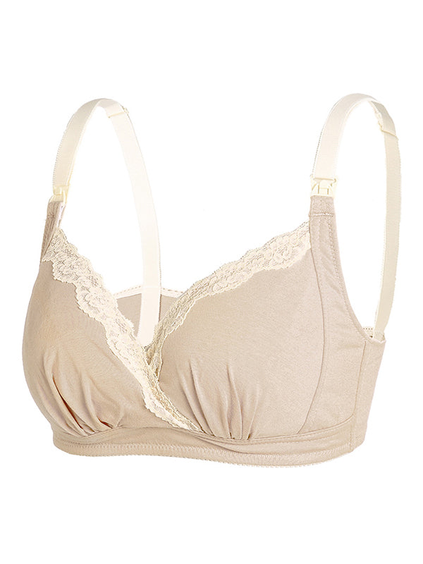Momsmood Solid Color Lace Full Bust Breastfeeding Ultra Comfort Maternity Nursing Bra