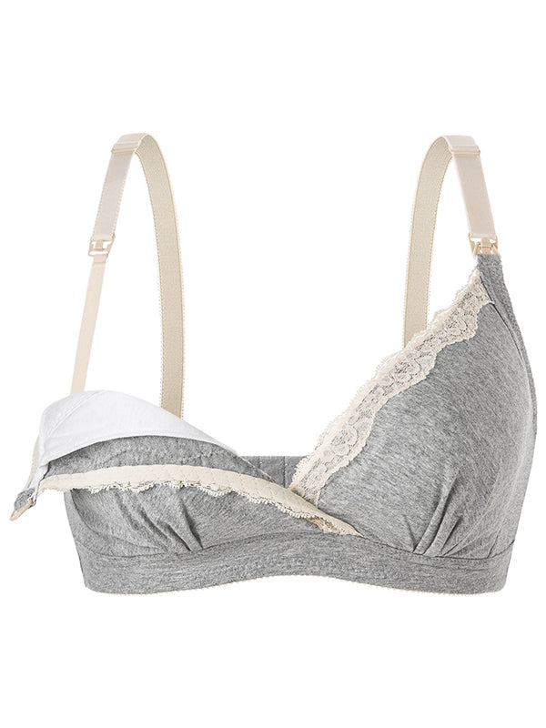 Momsmood Solid Color Lace Full Bust Breastfeeding Ultra Comfort Maternity Nursing Bra