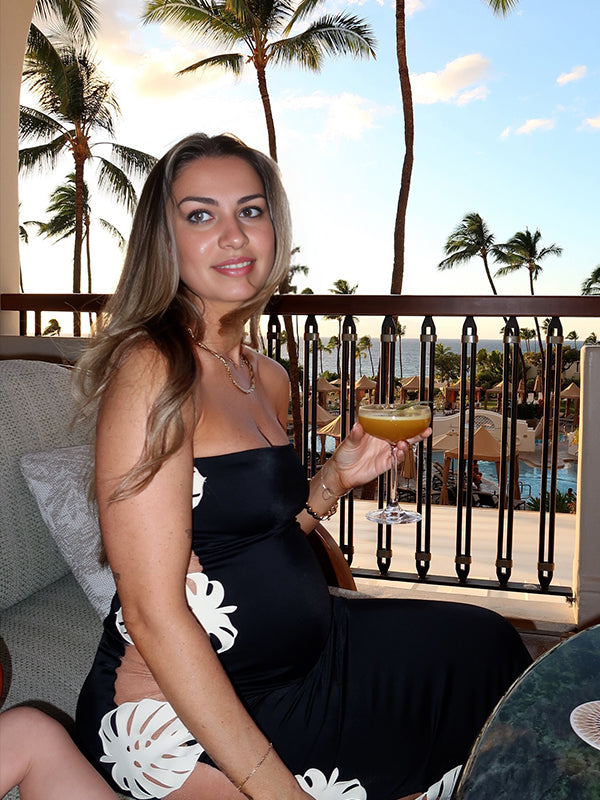Momsmood Black Bandeau Cut Out Strapless Bodycon Two Piece Set Swimwear Elegant Maternity Baby Moon Beach Maxi Dress