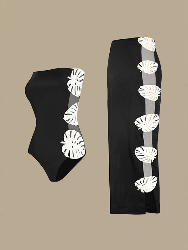 Momsmood Black Bandeau Cut Out Strapless Bodycon Two Piece Set Swimwear Elegant Maternity Baby Moon Beach Maxi Dress