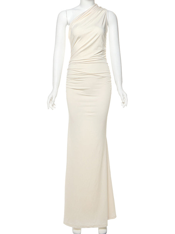 Momsmood Apricot One Shoulder Ruched Mermaid Bodycon Elegant Maternity Photoshoot Maxi Dress