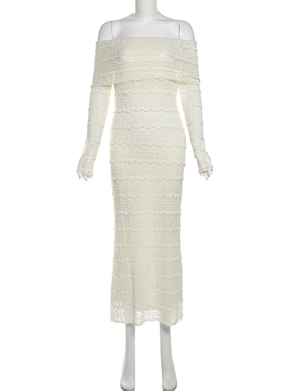 Momsmood Beige Lace Off Shoulder Ruffle Falbala Bodycon Elegant Maternity Baby Shower Maxi Dress