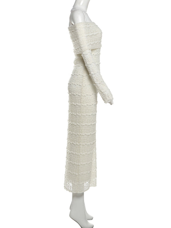 Momsmood Beige Lace Off Shoulder Ruffle Falbala Bodycon Elegant Maternity Baby Shower Maxi Dress