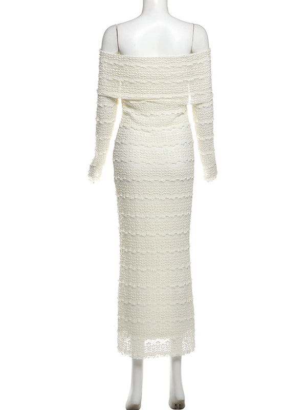 Momsmood Beige Lace Off Shoulder Ruffle Falbala Bodycon Elegant Maternity Baby Shower Maxi Dress