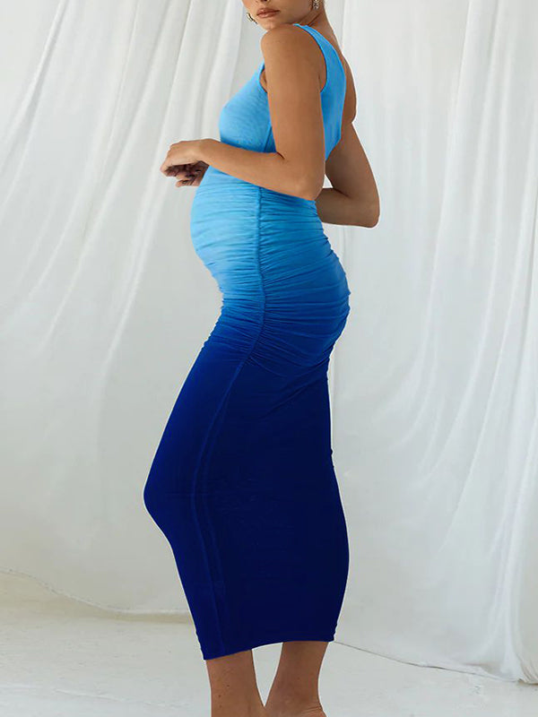 Momsmood Oblique Shoulder Gradient Bodycon Photoshoot Maternity Maxi Dresses