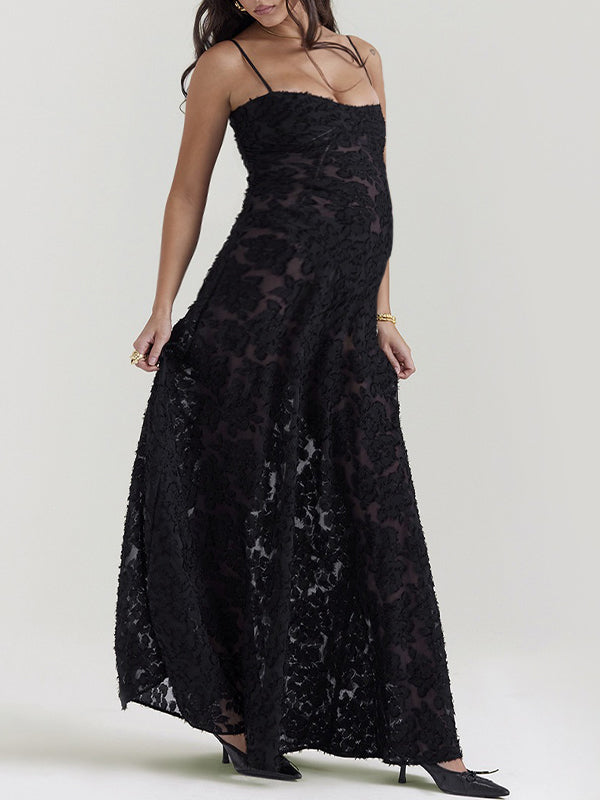 Momsmood Tie Back Patchwork Flowers Spaghetti Strap Photoshoot Maternity Maxi Dresses