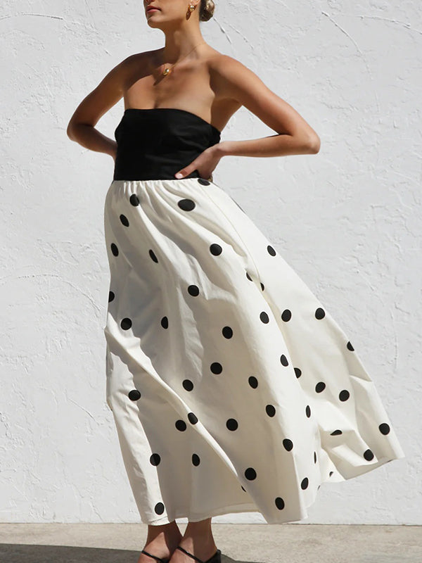Momsmood Bandeau Splicing Polka Dots A-Line Photoshoot Maternity Maxi Dresses