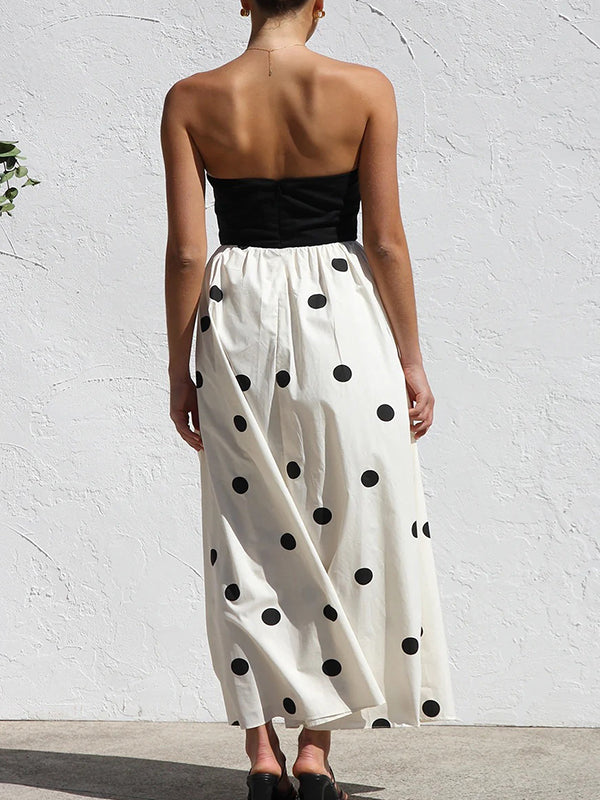 Momsmood Bandeau Splicing Polka Dots A-Line Photoshoot Maternity Maxi Dresses