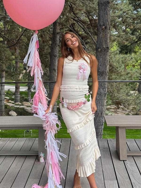 Apricot Ruffle Falbala Crochet Babyshower Maternity Maxi Dresses