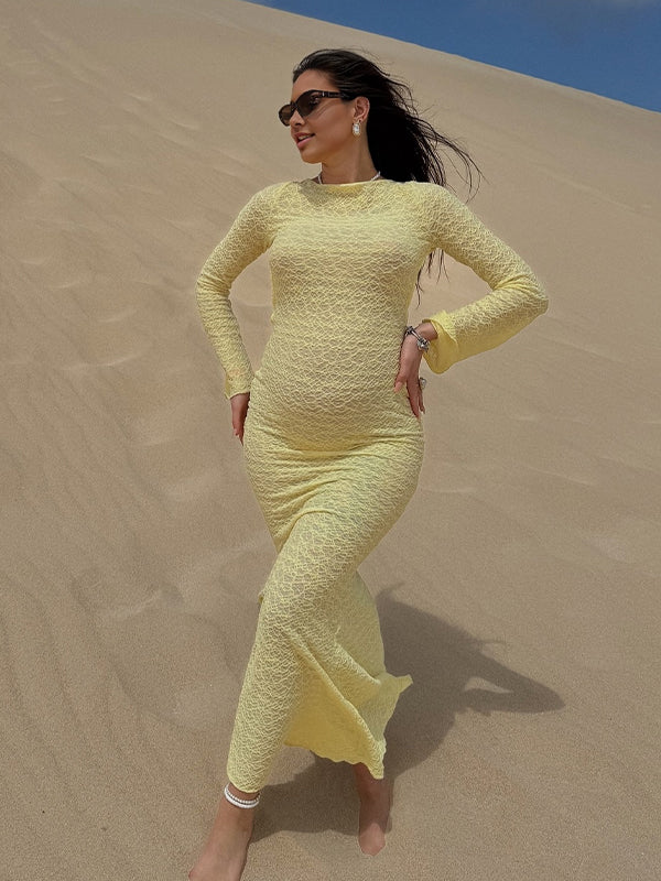 Yellow Backless A-Line Tie Back Maternity Maxi Dresses