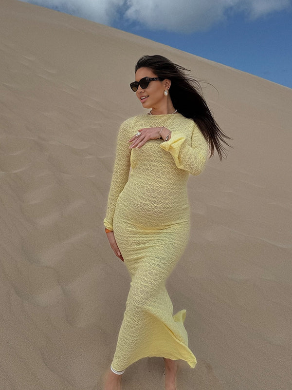 Yellow Backless A-Line Tie Back Maternity Maxi Dresses