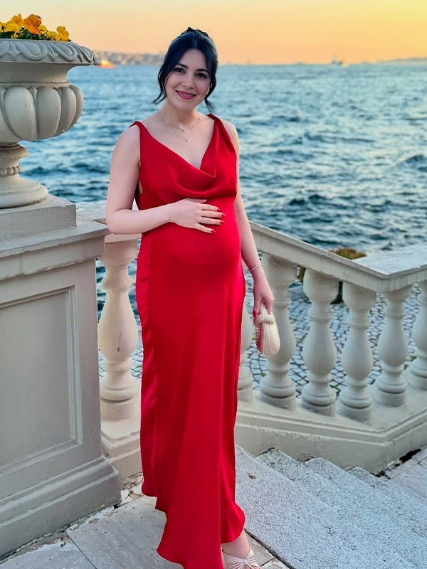 Red Backless Tie Back Homecoming Maternity Maxi Dresses