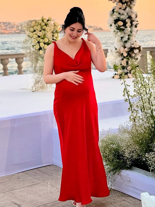 Red Backless Tie Back Homecoming Maternity Maxi Dresses