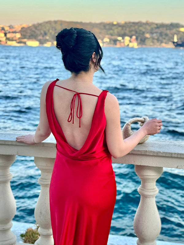 Red Backless Tie Back Homecoming Maternity Maxi Dresses