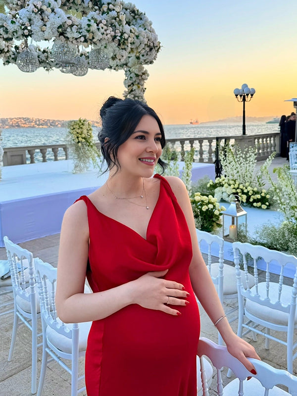 Red Backless Tie Back Homecoming Maternity Maxi Dresses
