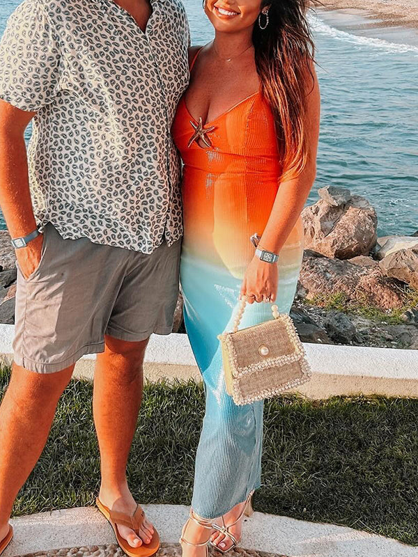 Orange Condole Belt Gradient Color starfish Maternity Maxi Dresses
