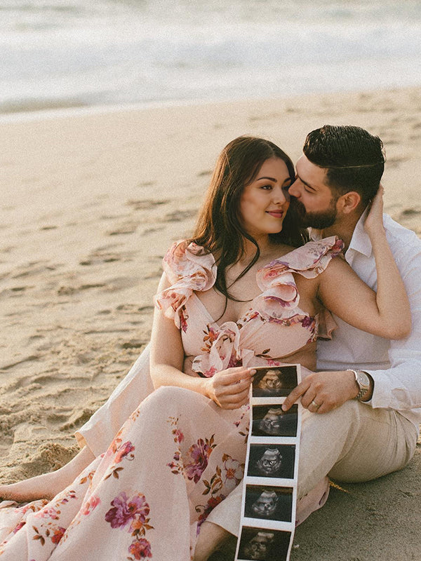 Momsmood Pink Stamp Duty Cross Chest Open Back Vacation Beach Maternity Photoshoot Maxi Dress