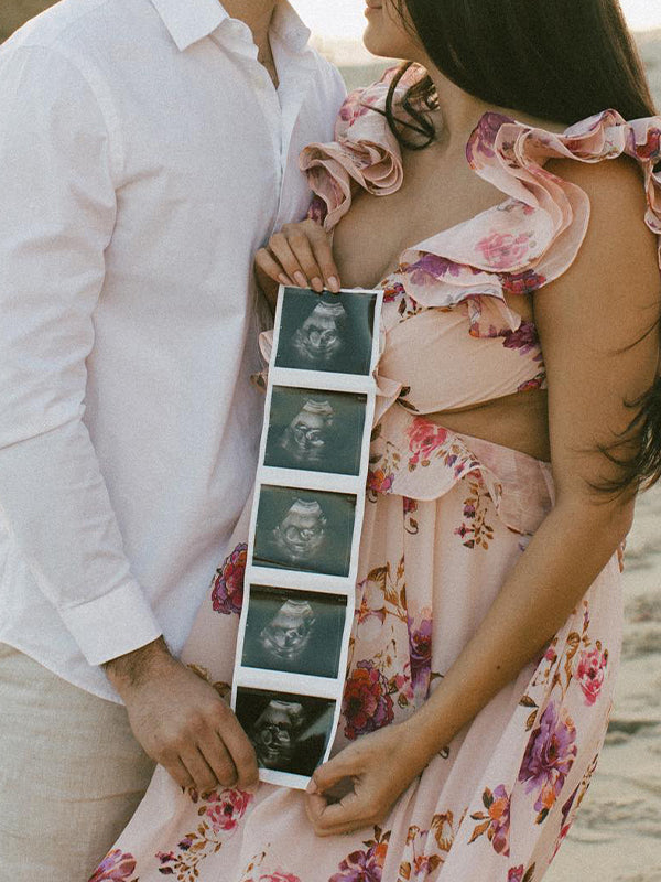 Momsmood Pink Stamp Duty Cross Chest Open Back Vacation Beach Maternity Photoshoot Maxi Dress