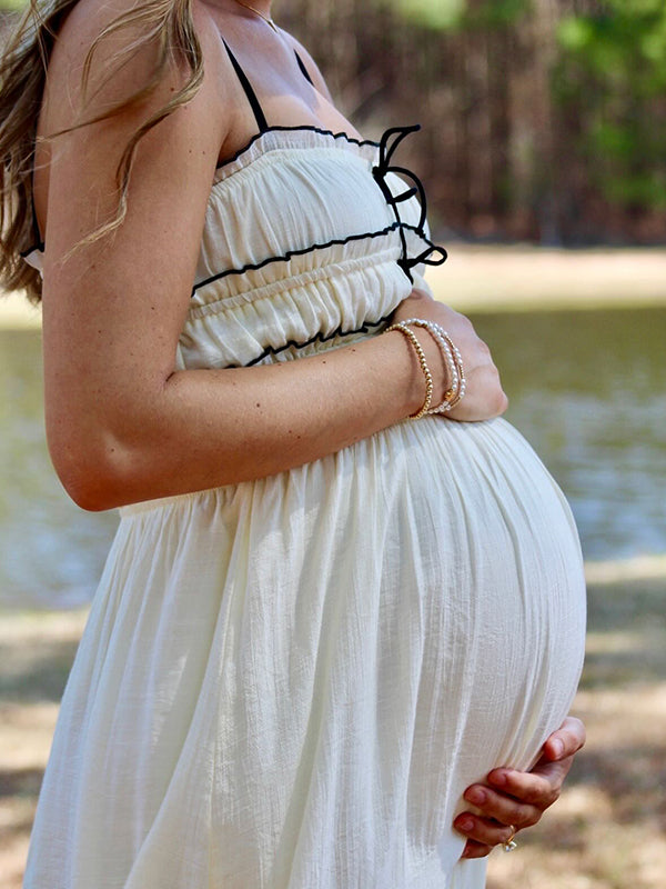 Momsmood  White lace-up Spaghetti Strap Splicing Party Vacation Party Baby Shower Maternity Photoshoot Maxi Dress