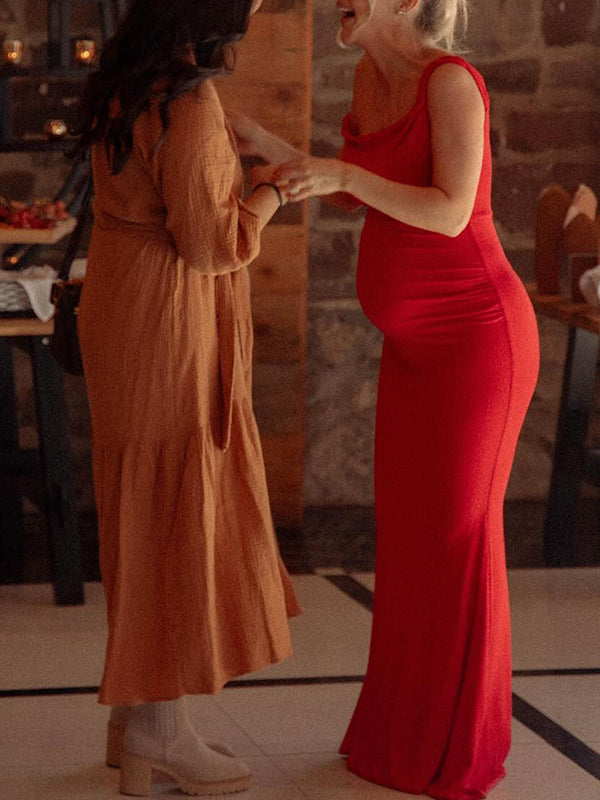 Momsmood One Shoulder Mermaid Elegant Maternity Photoshoot Maxi Dress