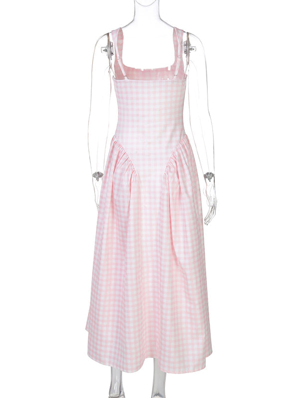 Momsmood Plaid Tank A-line Elegant Maternity Baby Shower Maxi Dress