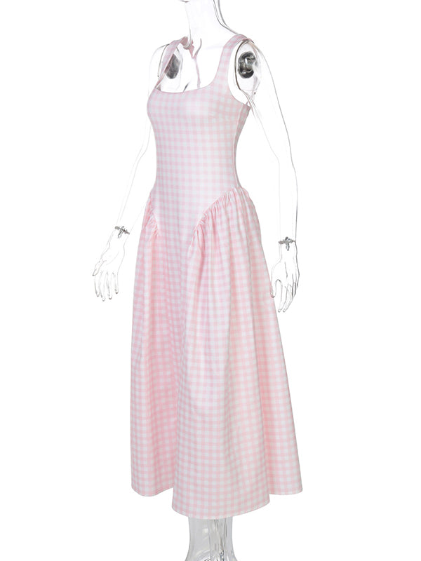 Momsmood Plaid Tank A-line Elegant Maternity Baby Shower Maxi Dress