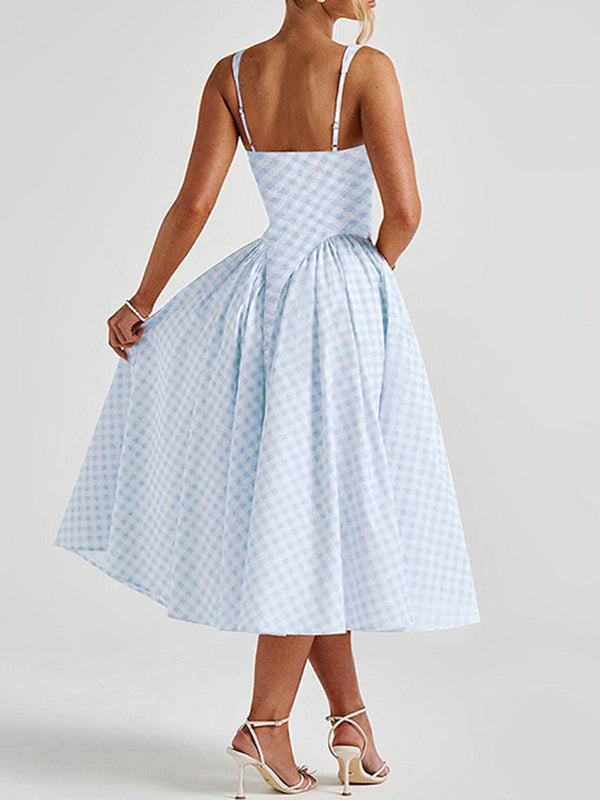 Momsmood Plaid Tank A-line Elegant Maternity Baby Shower Maxi Dress