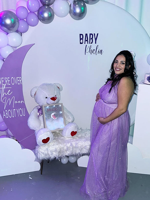 Purple Glitter Grenadine Baby Shower Maternity Maxi Dress
