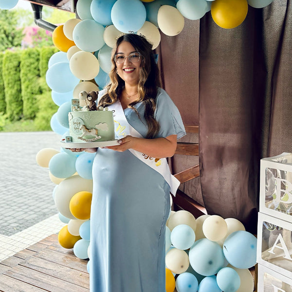 Sky Blue V Neck Ruched Baby Shower Maternity Maxi Dress
