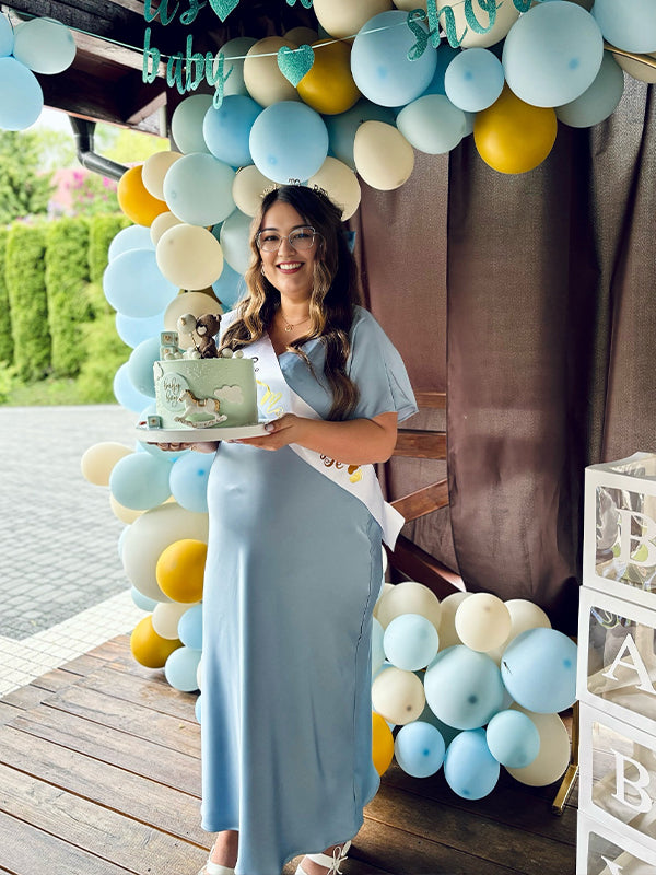 Sky Blue V Neck Ruched Baby Shower Maternity Maxi Dress