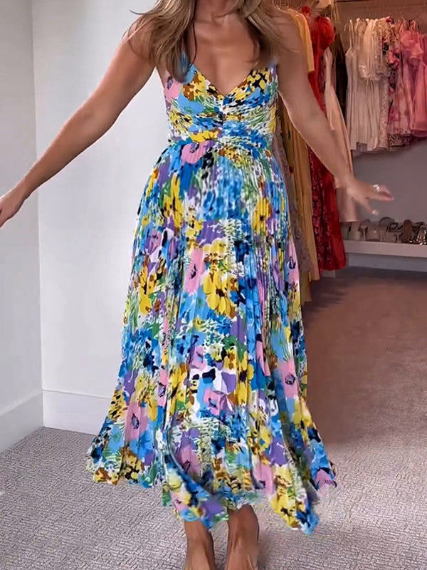 V Neck Spaghetti Strap Stamp Duty Maternity Baby Shower Maxi Dress