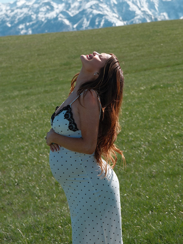 White Spaghetti Strap Polka Dot Lace Maternity Photoshoot Maxi Dress