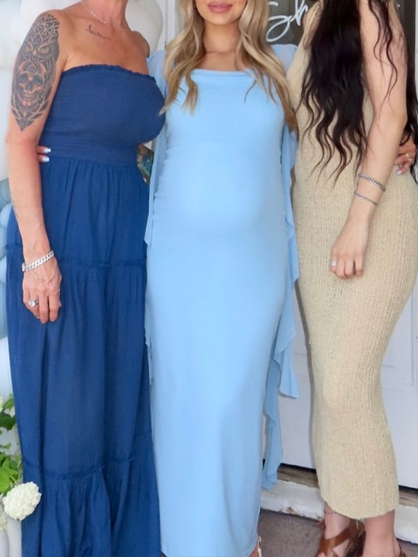 Blue Pennant Open Back Maternity Baby Shower Maxi Dress