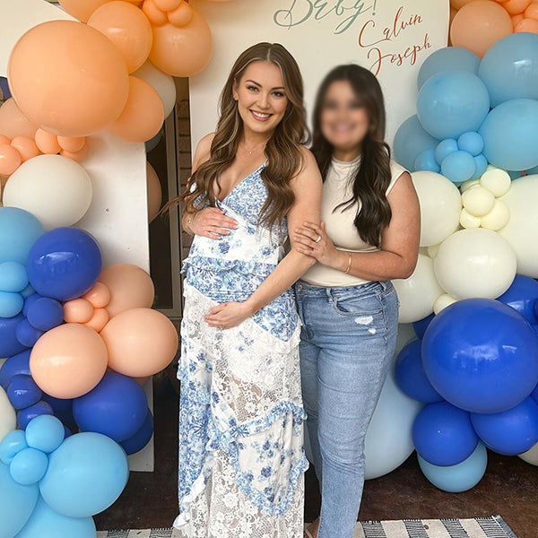 Blue Spaghetti Strap Strap Stamp Lace Falbala Maternity Baby Shower Maxi Dress
