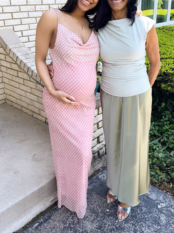 Pink Spaghetti Strap Stamp Duty Maternity Baby Shower Maxi Dress