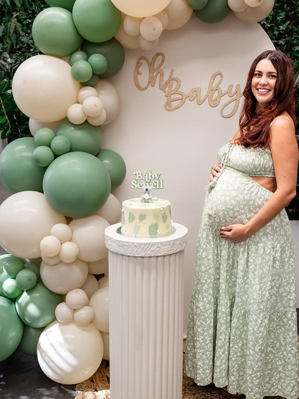 Green Spaghetti Strap Stamp Duty Maternity Photoshoot Maxi Dress