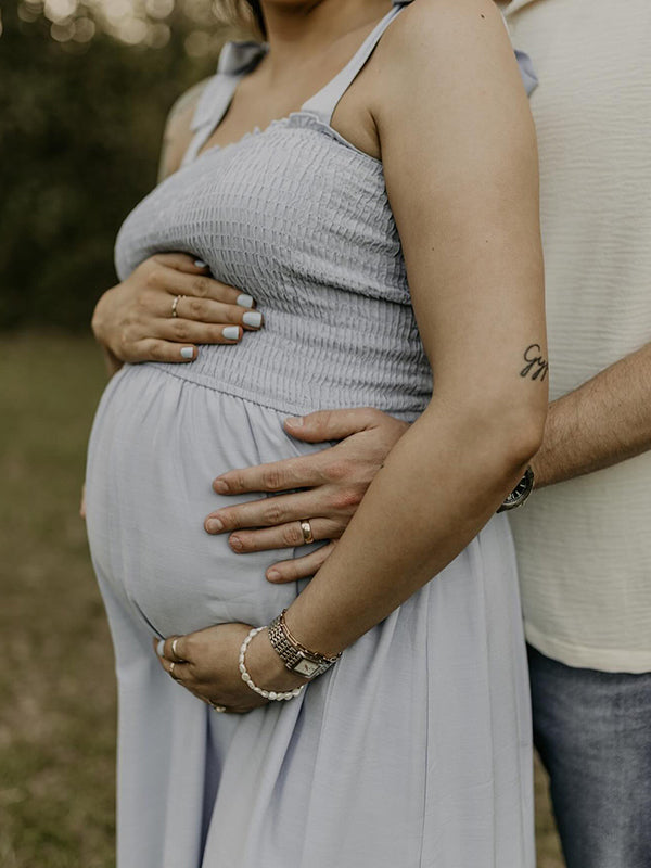 Light Blue Smoked lace-up Falbala Maternity Photoshoot Maxi Dress