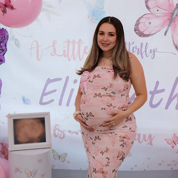 Pink Spaghetti Strap Stamp Duty Maternity Baby Shower Maxi Dress