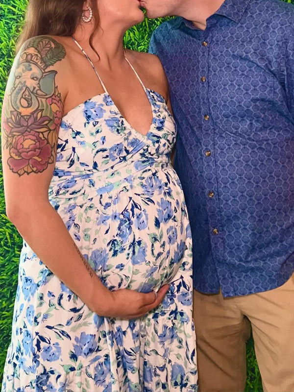 V Neck Spaghetti Strap Maternity Baby Shower Maxi Dress