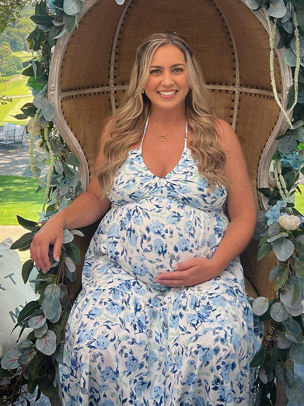 V Neck Spaghetti Strap Maternity Baby Shower Maxi Dress